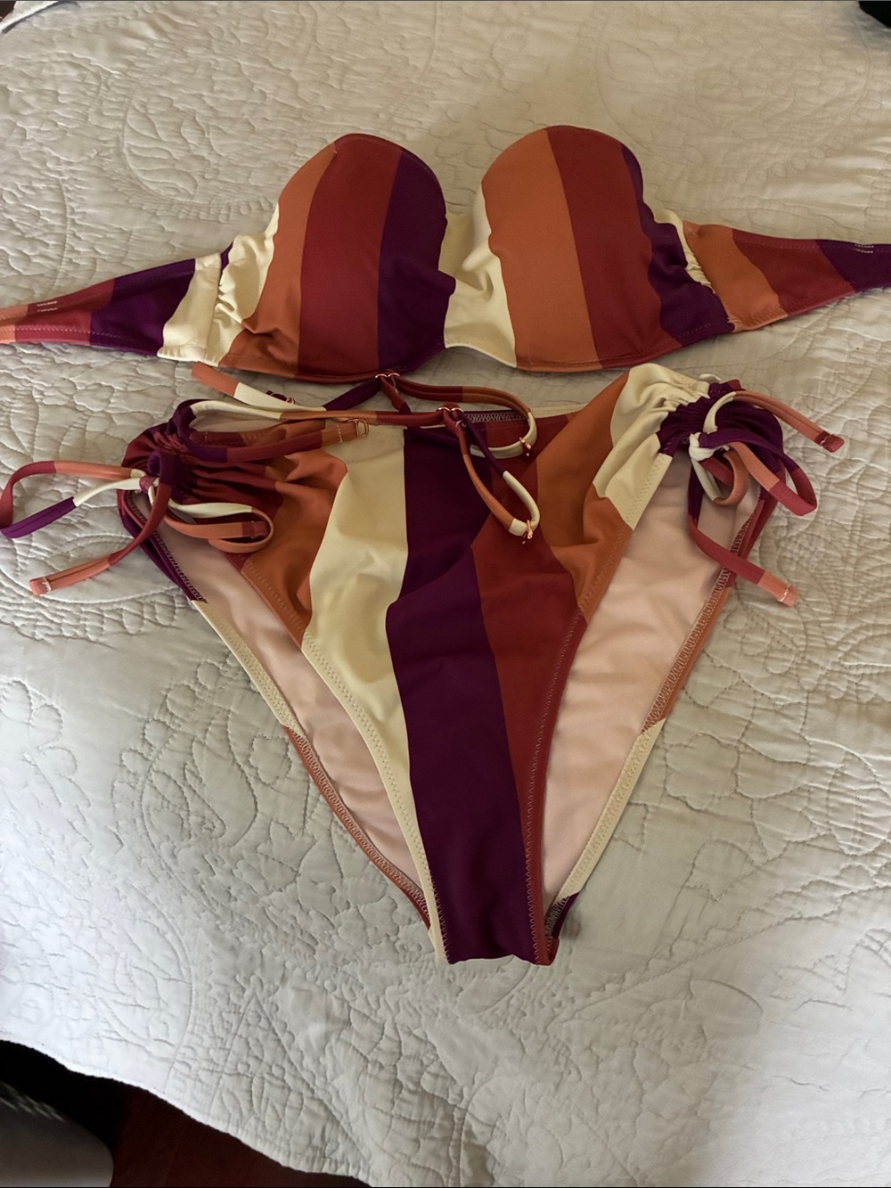 Shade & Shore Bandeau Bikini Top in Plum, Rust & Cream